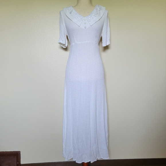 Molly Malloy | 80s Vintage White Collared Midi Dress - Picture 1 of 9